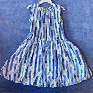 NWOT Girls Floral Dress Blue & white Stripe 6/7 Yr